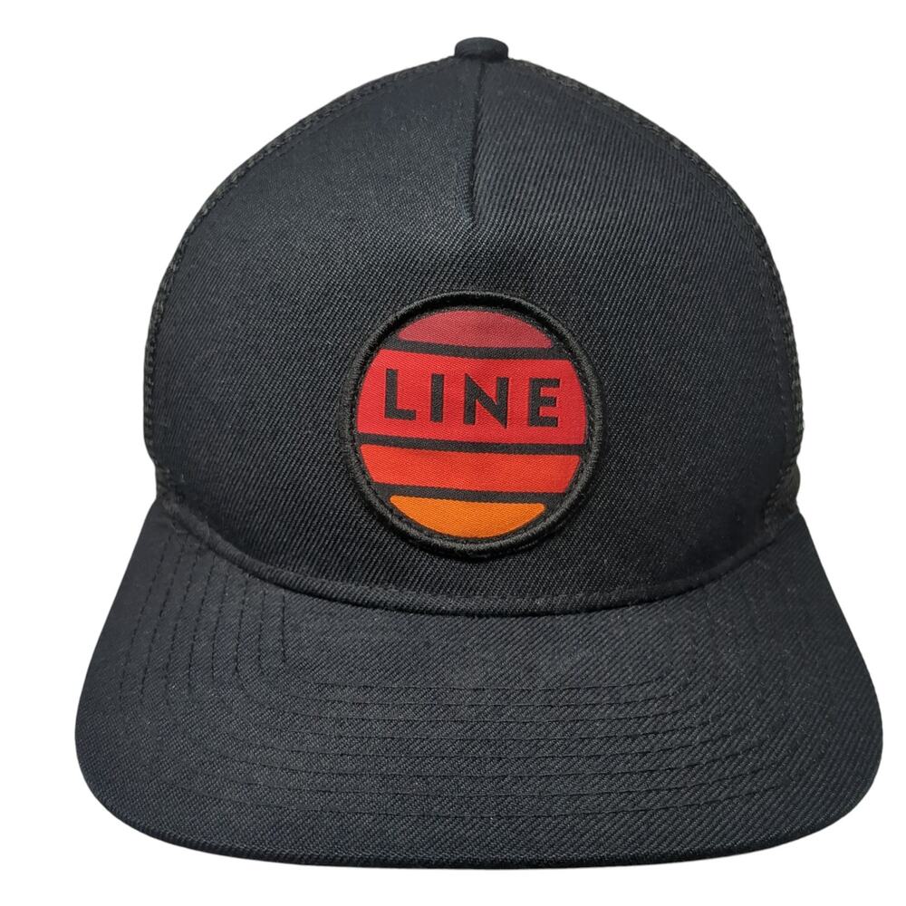 Line Snapback Trucker Hat Black One Size Adjustable Mesh Back Embroidered Wool